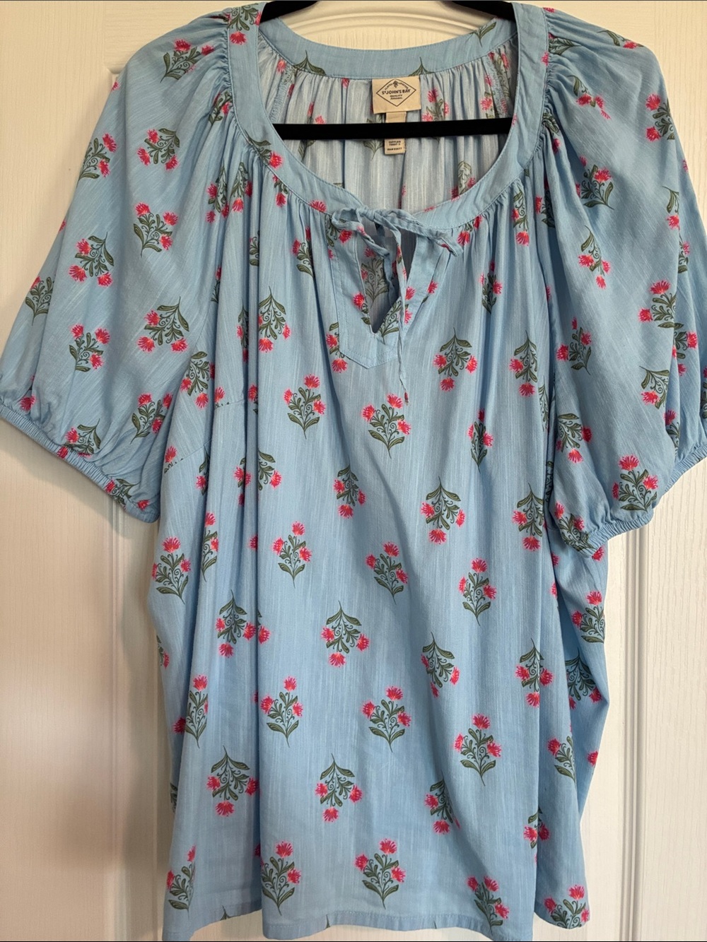 St. John's Bay Light Blue Floral Tie-Front Peasant Top